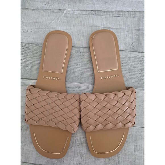 Tahari Womens Braided Slide Sandals Size 9 Nude Beige - Picture 1 of 4
